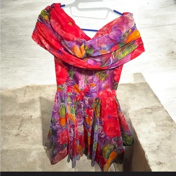 Night Way Collections Strapless Floral Dress - Red and Purple - Picture 3 of 5